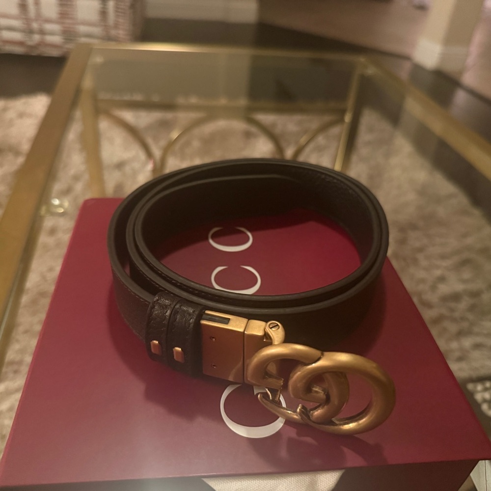 Gucci Dark Brown Leather Belt with Gold GG Buckle - Picture 3 of 6